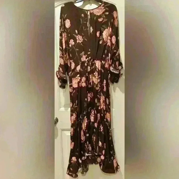 JOHNNA ORTIZ X H&M Crepe Frill Floral Maxi Dress, 3/4 sleeve, Size L - Picture 1 of 9